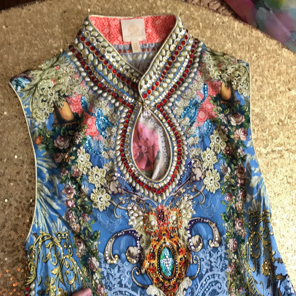 Ornate Dress long silk blue